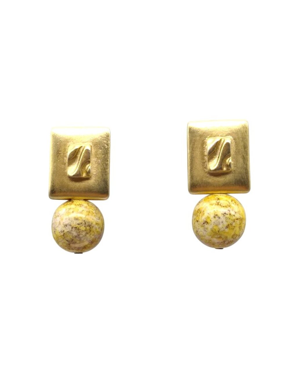 Chic Elegance Gold Tone Earrings, Vintage Gold Tone with Art Glass Bead Drop